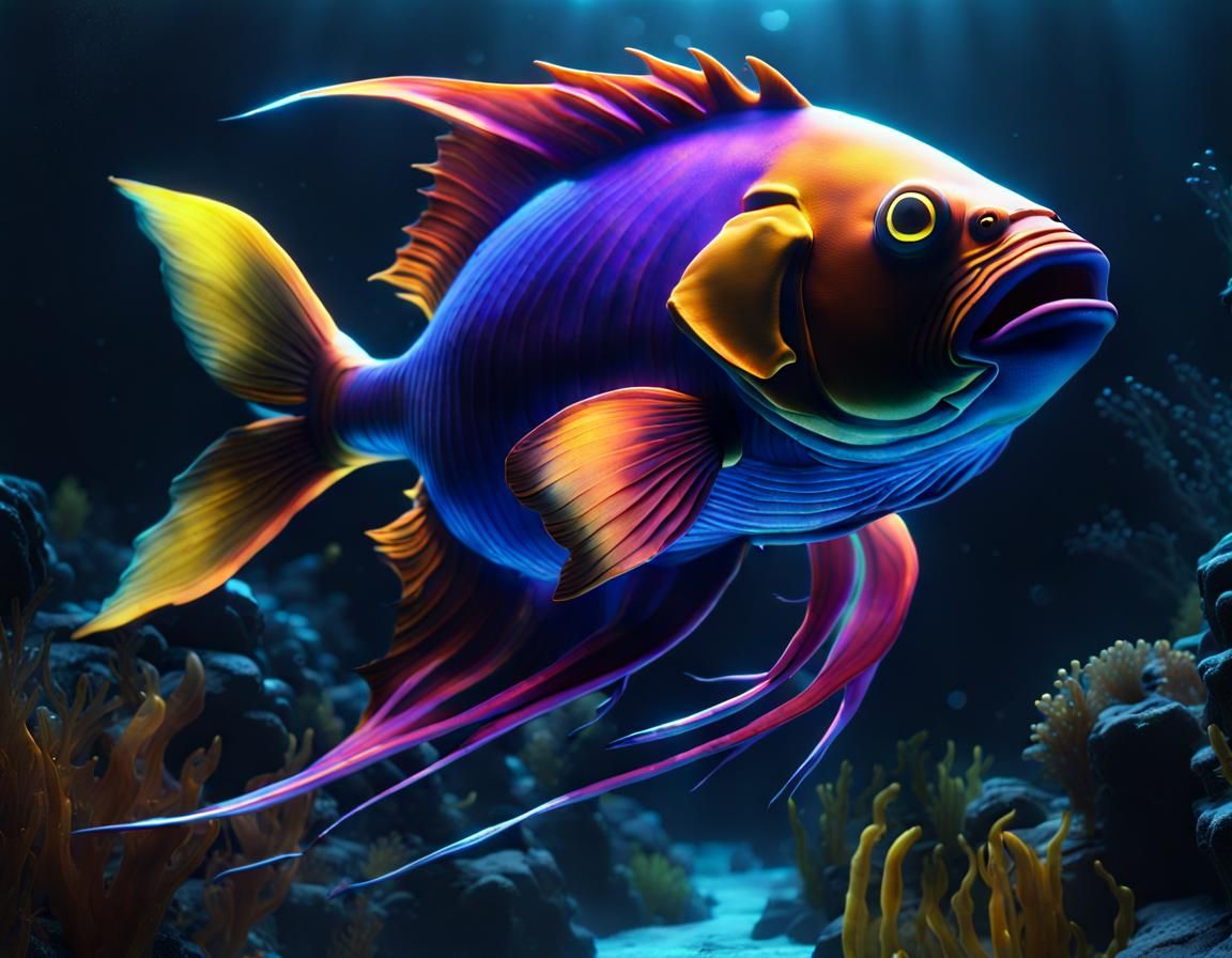 Bioluminescent Fish Glow in Deep Ocean: Matte Painting