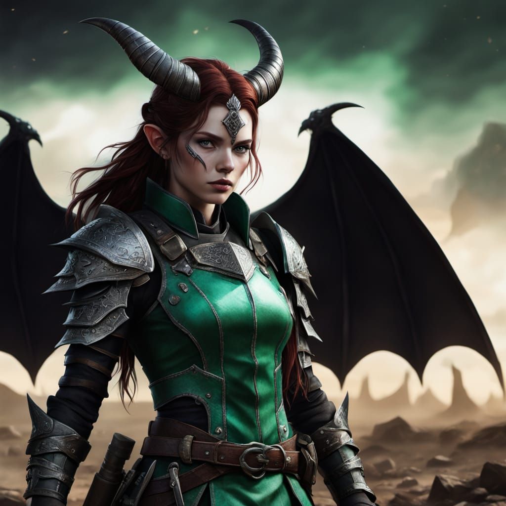 Tiefling Warrior with Axe in Dark Fantasy Art