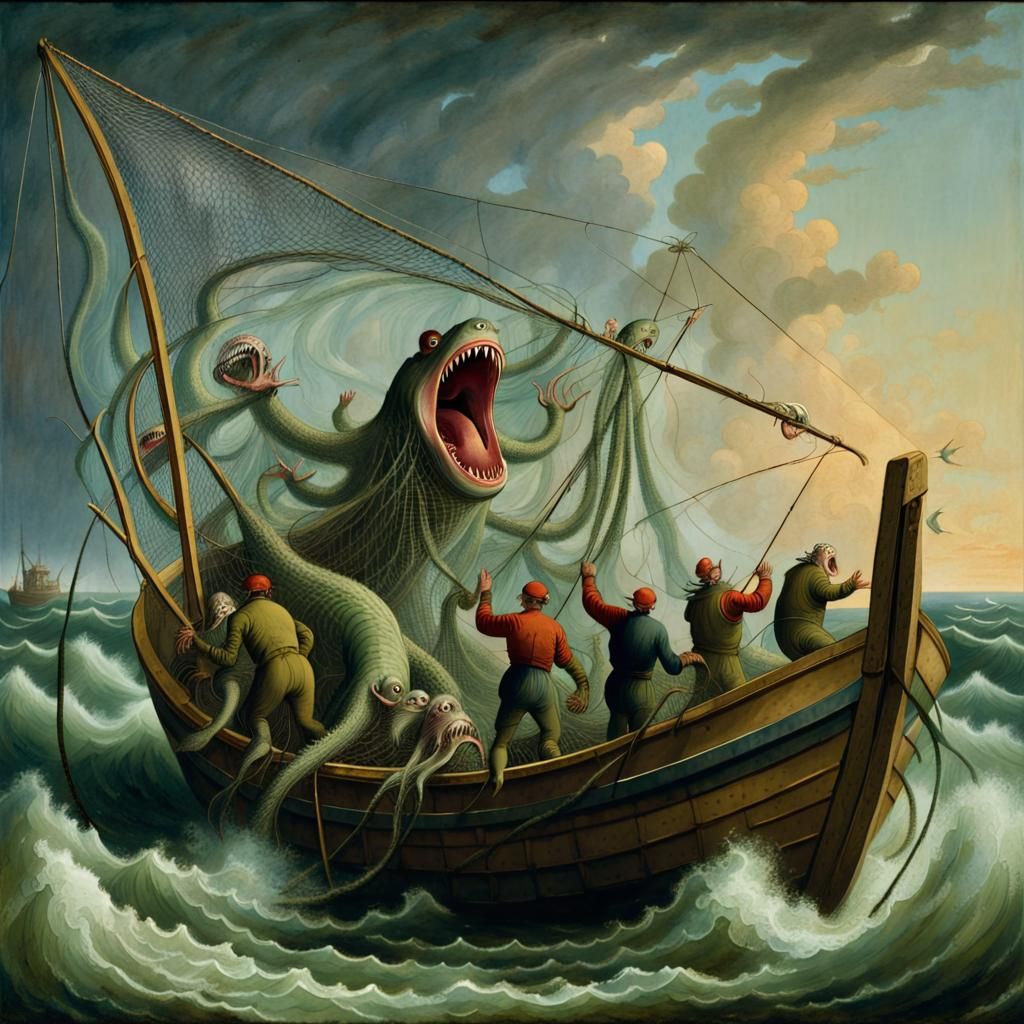 Fishermen Catch a Sea Monster in Bosch Style