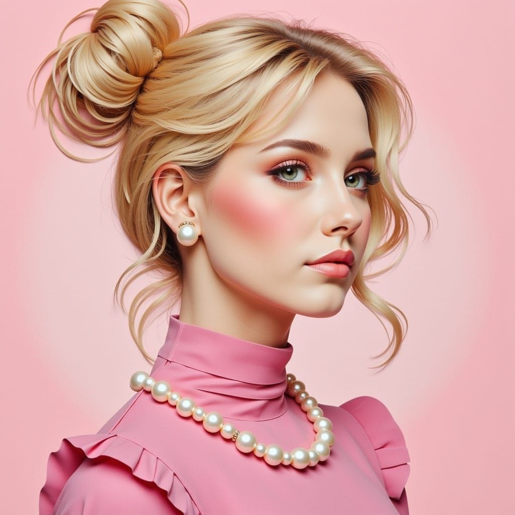 Whimsical Portrait of a Curvy Woman in a Pink Turtleneck