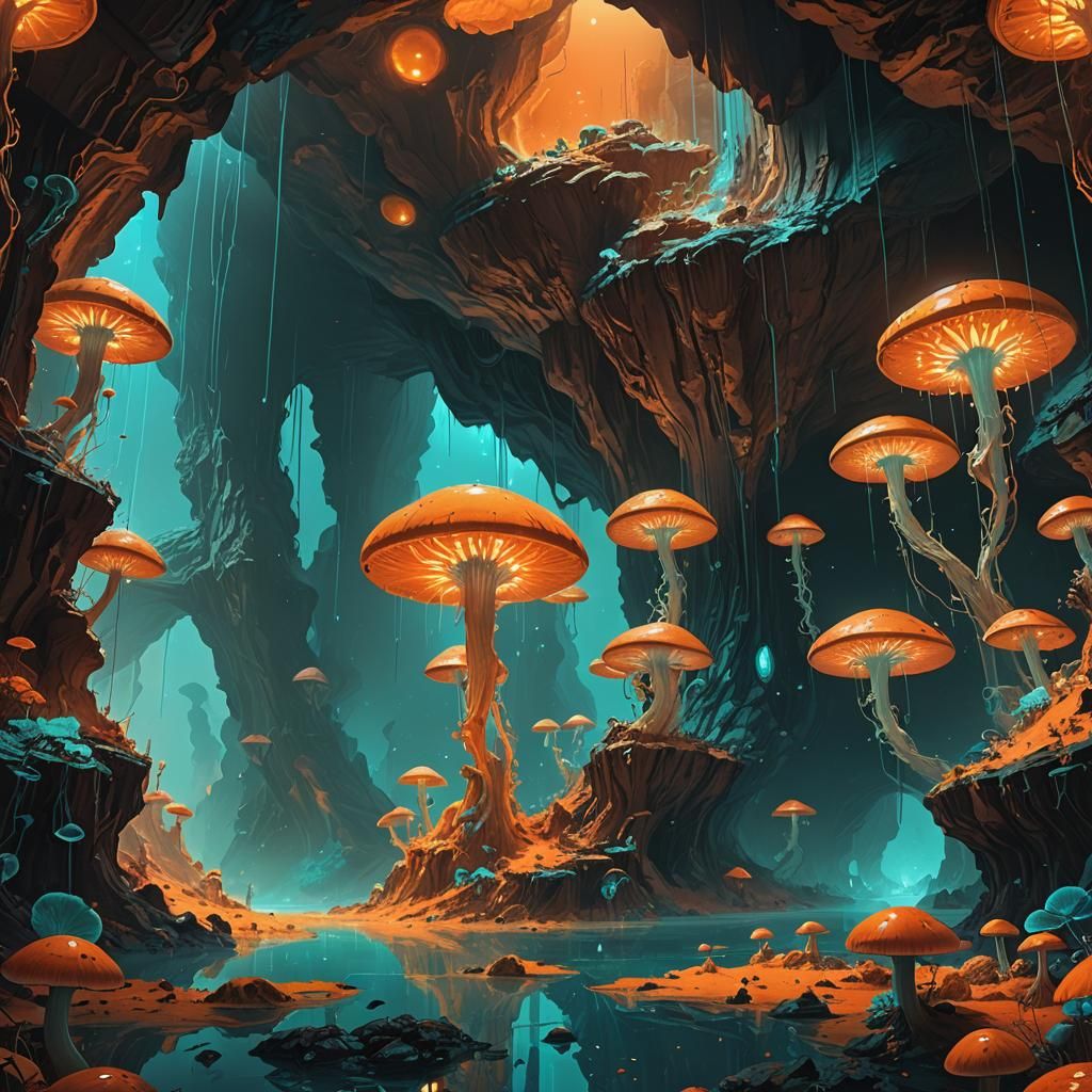 Orange Mars Lifted by Aliens: Surreal Underwater Cave