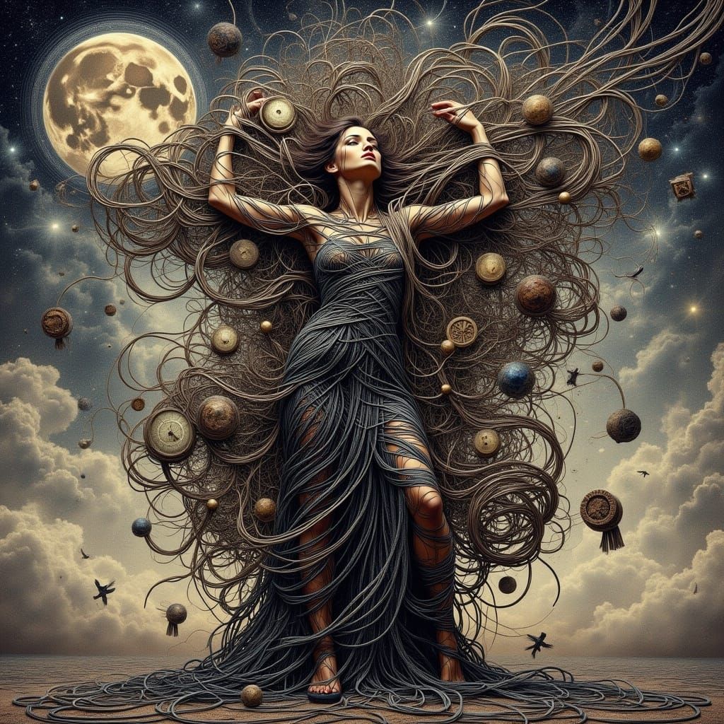 Man Ensnared in Cosmic Dreamscapes