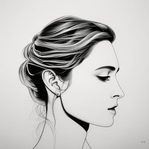 Pen and Ink Profile Portrait in Line Art