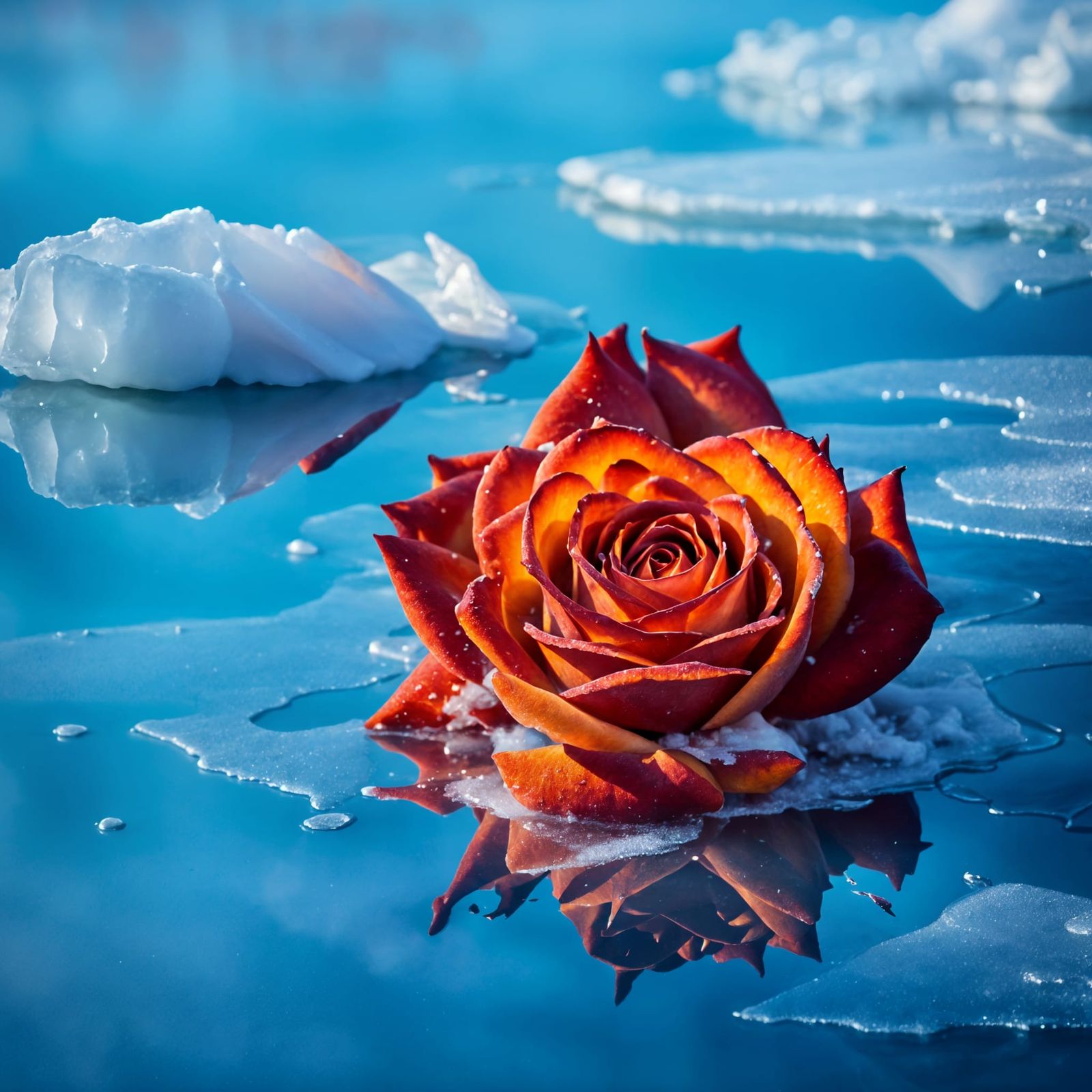 Fiery Rose Burns Above Frozen Lake