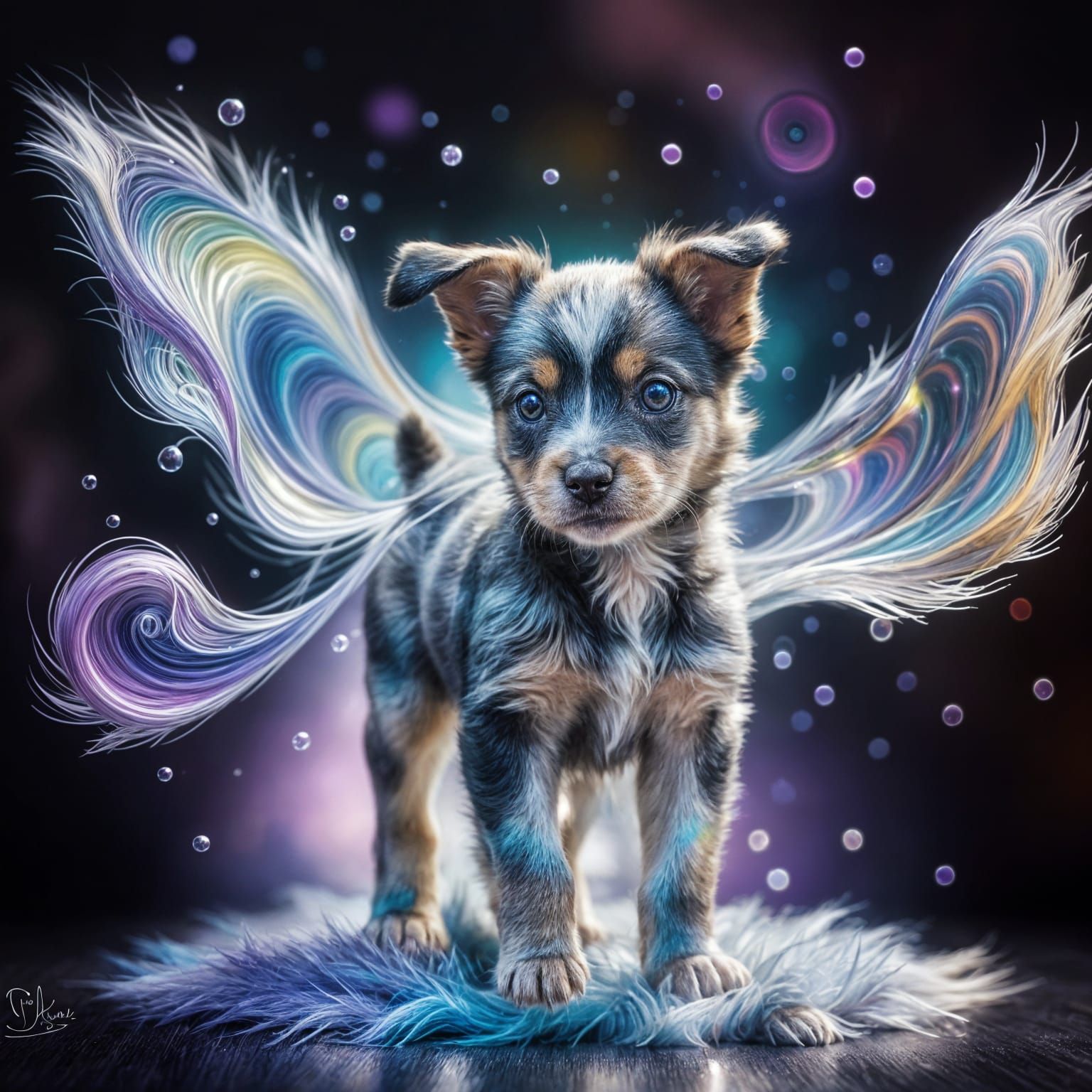 Whimsical Puppy with Iridescent Patterns