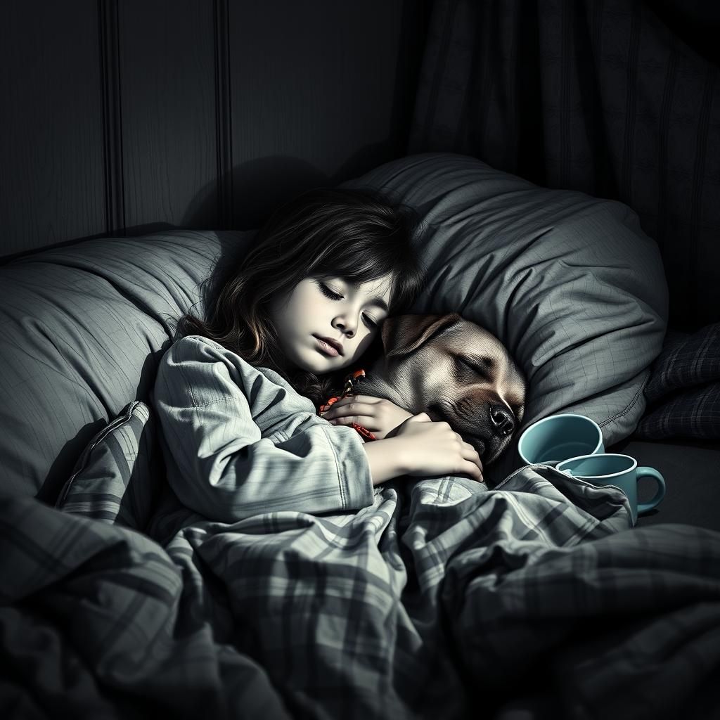 Ink Art of Girl Napping with Dog