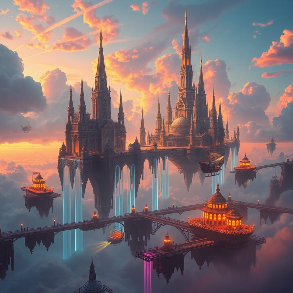 Floating City Amidst Clouds in Fantasy Concept Art