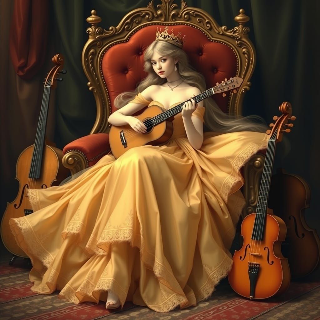 Music Princess on Throne in Alphonse Mucha Style