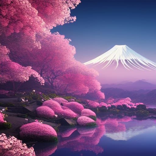 Mount Fuji and Blossoms: Detailed Matte Painting