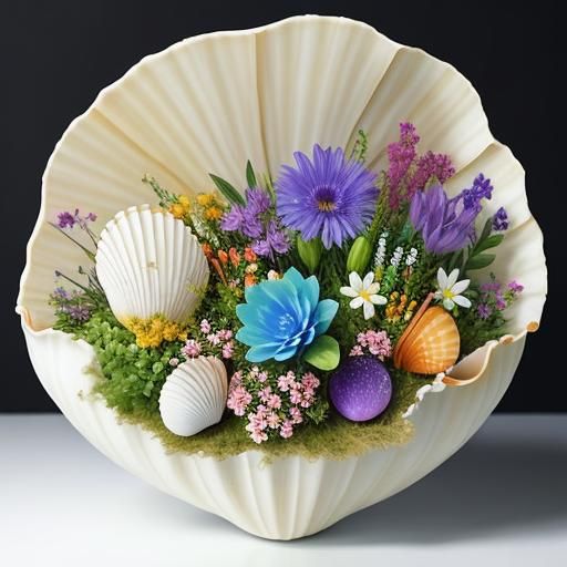 Ethereal Fantasy Flowers in a Shell