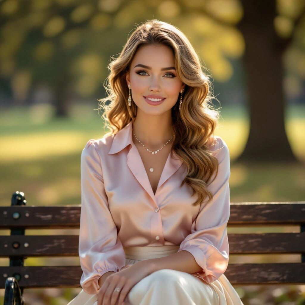 Magical Woman in Pink Blouse in Golden Hour Park