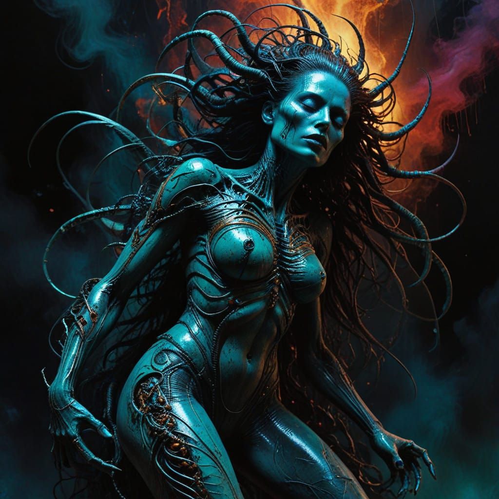 Macabre Surrealism: Woman Consumed by Dark Entity