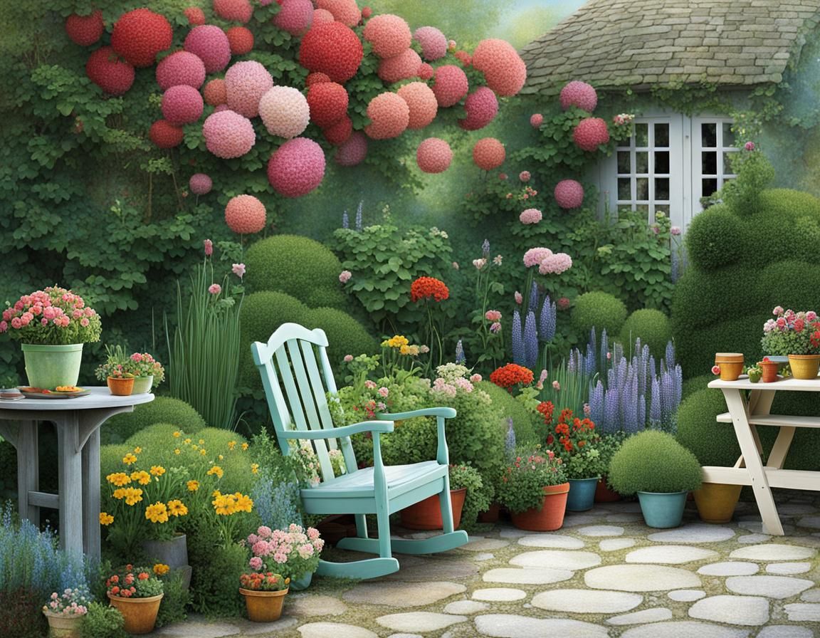 Vibrant Garden Oasis in Whimsical Style