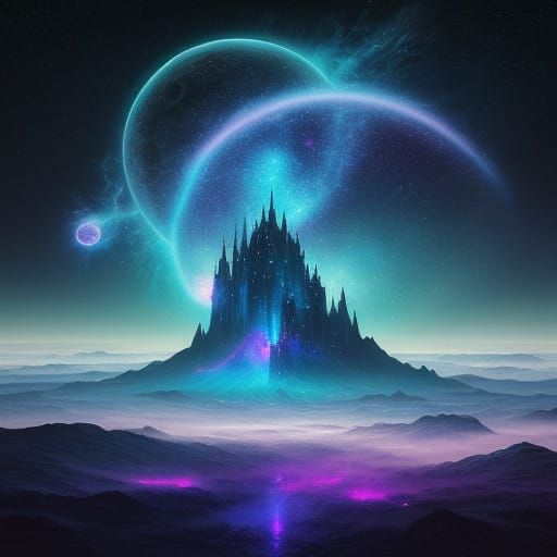 Ethereal Gas Giant in Dreamlike Celestial Landscape