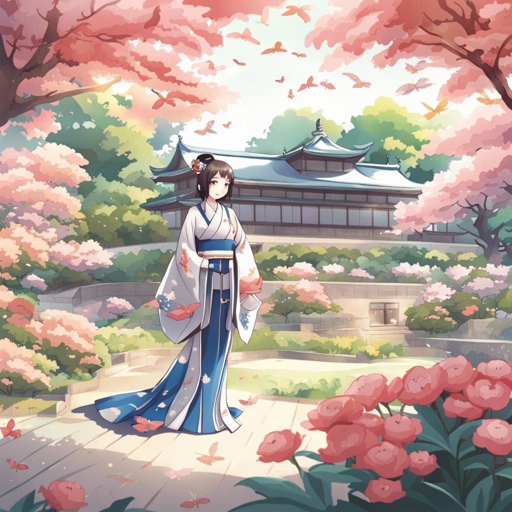 Anime Style Japanese Royal Palace and Garden