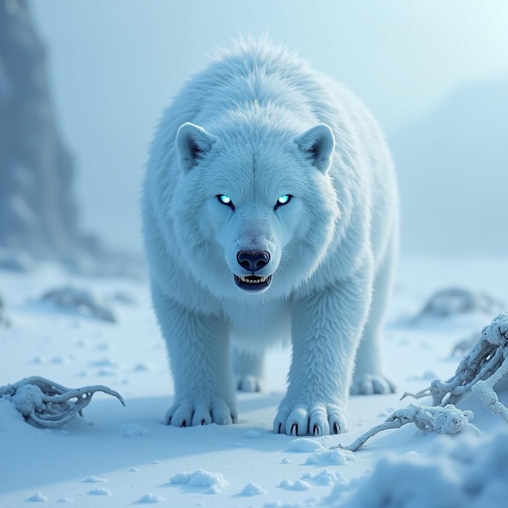 Icy Cerberus in Frozen Clearing: Fantasy Art