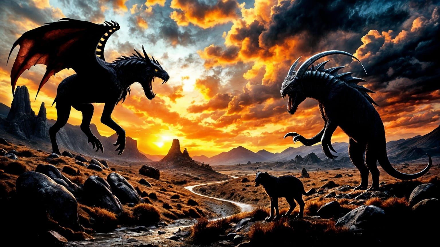 Surreal Biomechanical Creatures in Vivid Landscape