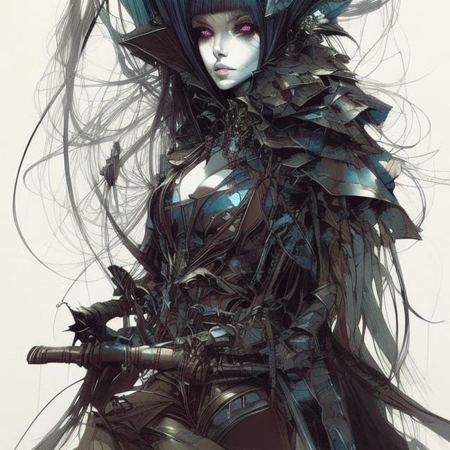 Gothic Solarpunk Anime Witch Portrait in Manga Style