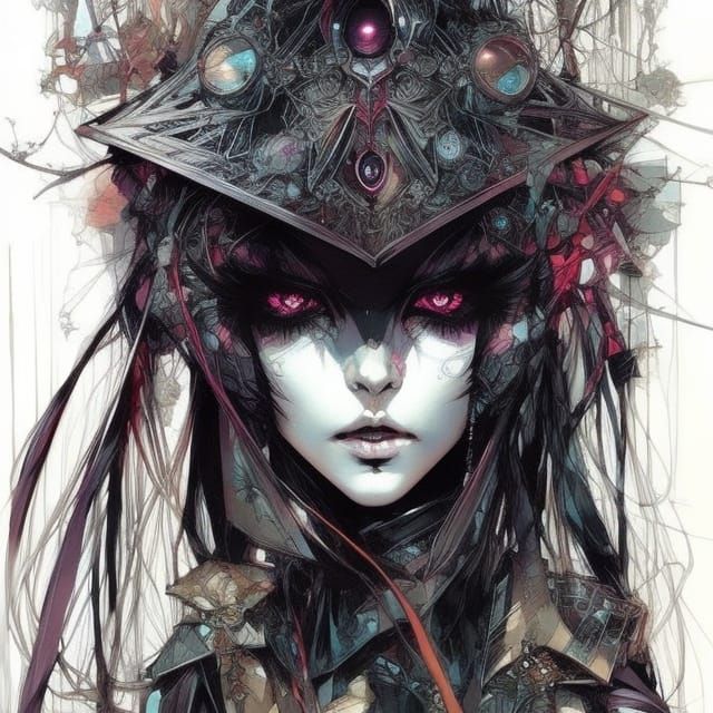 Gothic Solarpunk Anime Witch Portrait in Manga Style