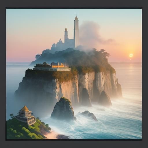 Mystical Flower on Island Cliff: Digital Painting