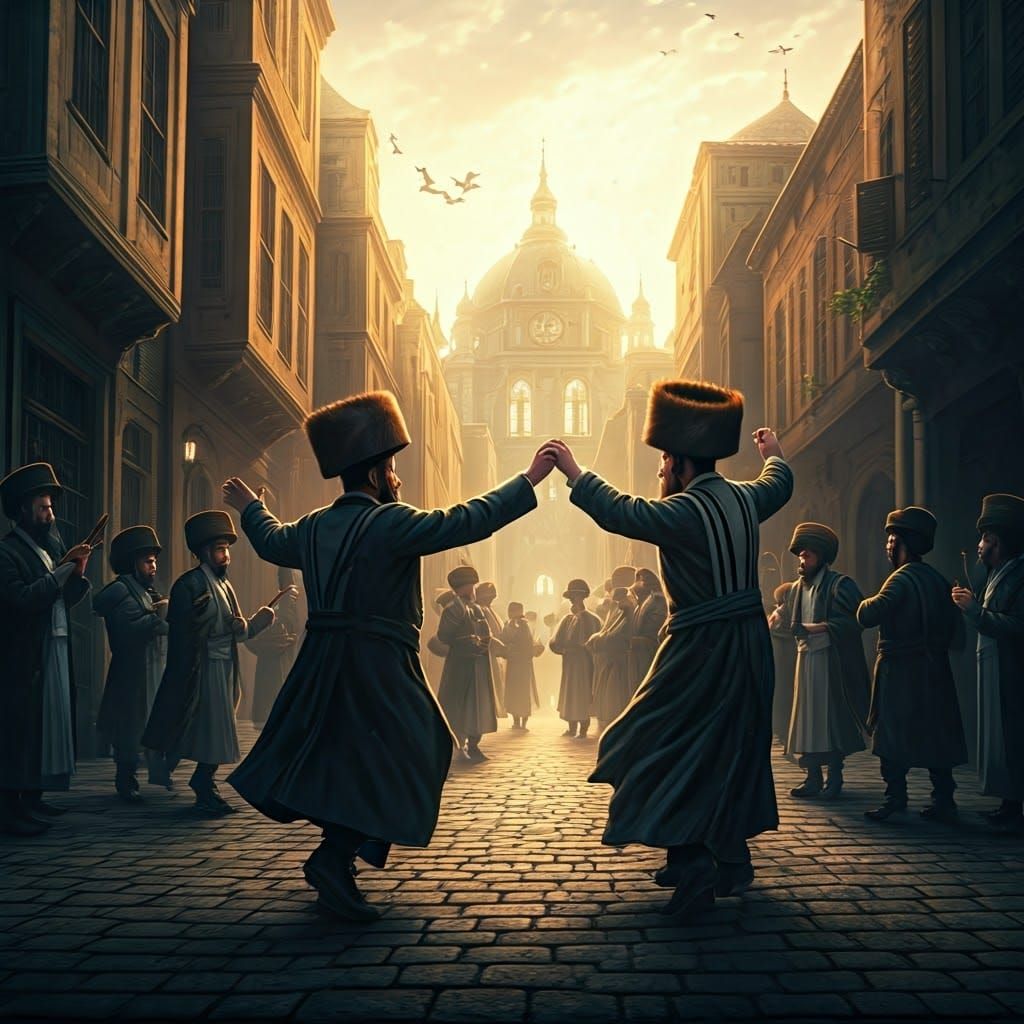 Hasidic Jews Celebrate in Ornate Festive Attire