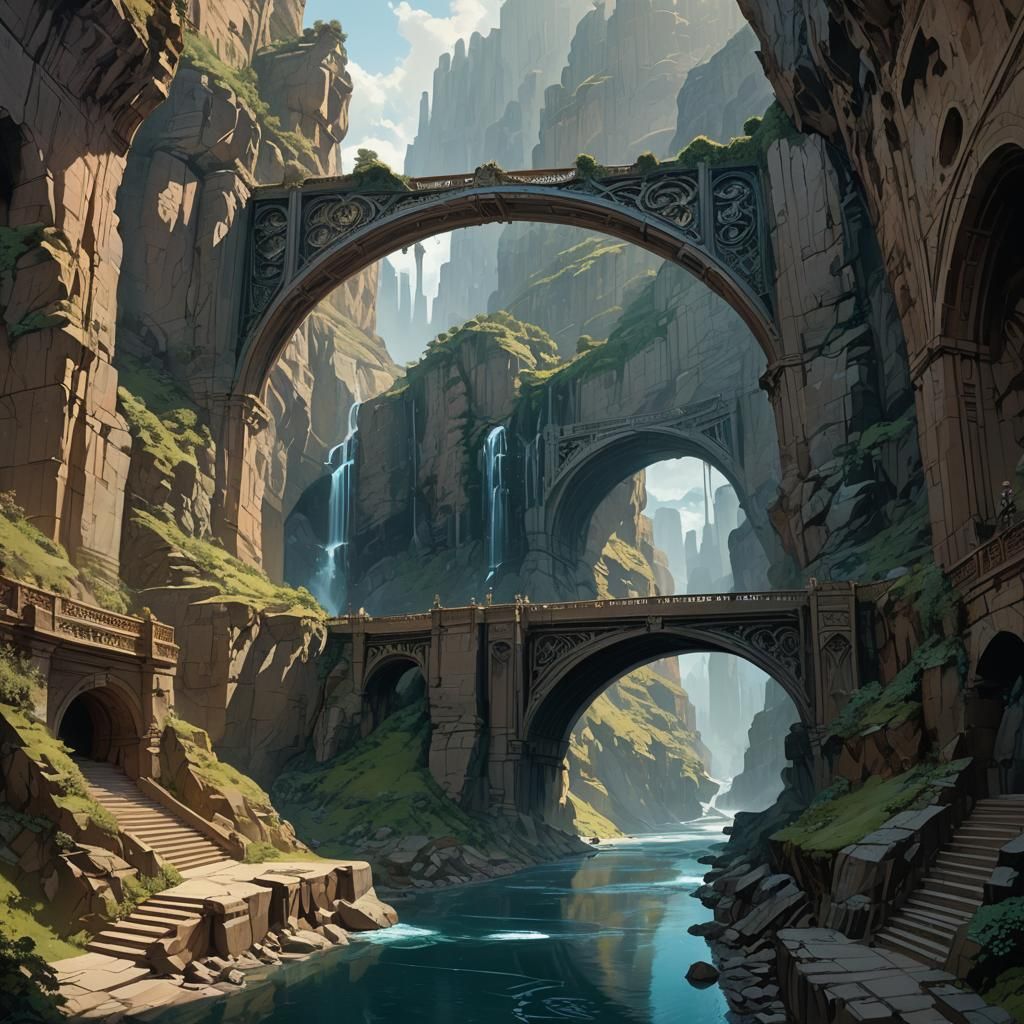 Majestic Racetrack Bridge in Dark Fantasy Landscape