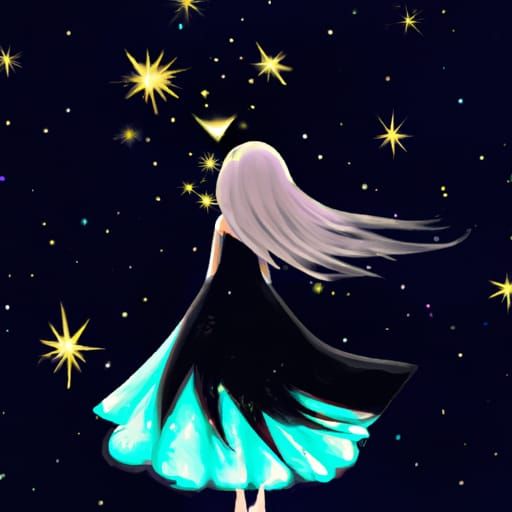 Sparkling Night Sky with Beautiful Woman