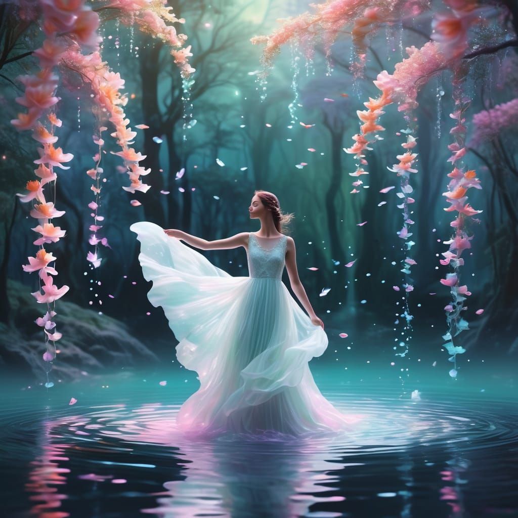 Ethereal Water Dance in Enchanted Forest