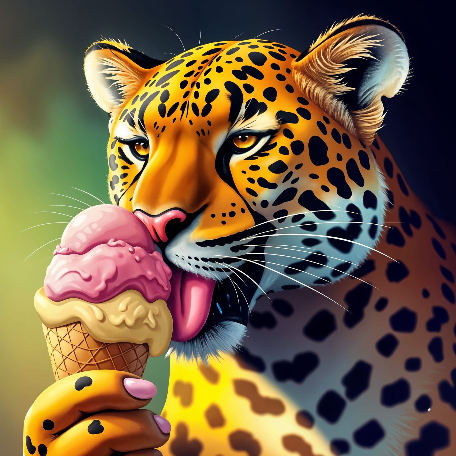 Anthropomorphic Jaguar in a Candy-Colored Daydream