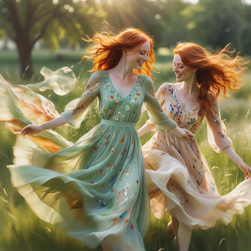 Redheads Dancing in Impressionistic Summer Sunlight