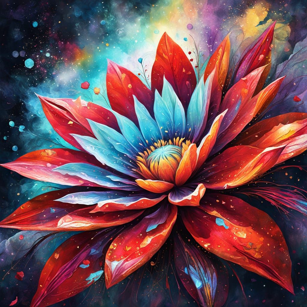 Red Cosmic Flower Against Shabby Wall