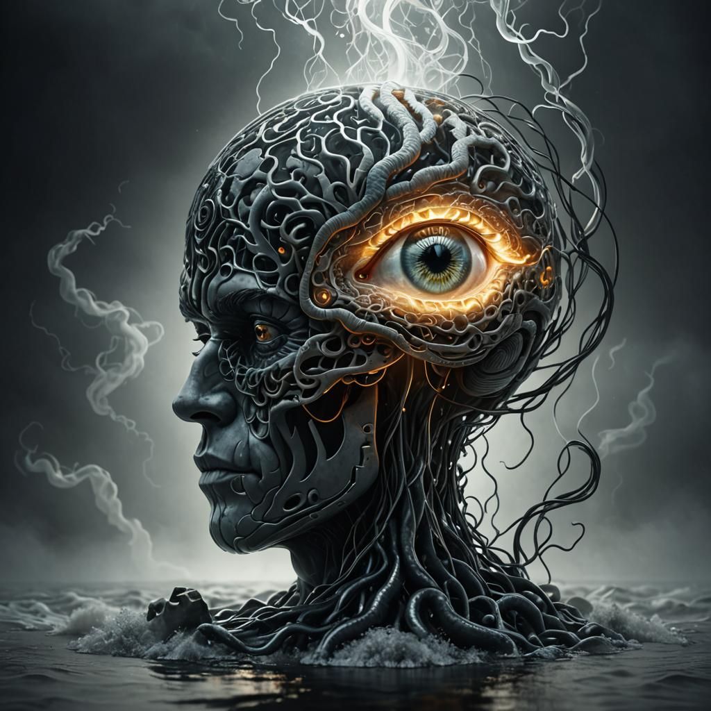 Brain and Eye in Glass A: Dark Fantasy 3D Render