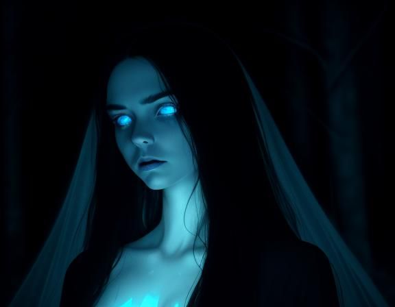 Ethereal Ghost in Dark Forest: Cinematic Film Still