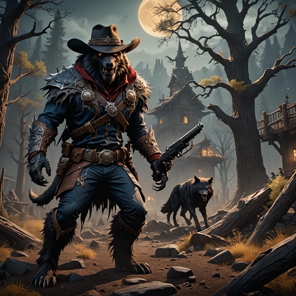 Detailed Cowboy Werewolf Matte Painting