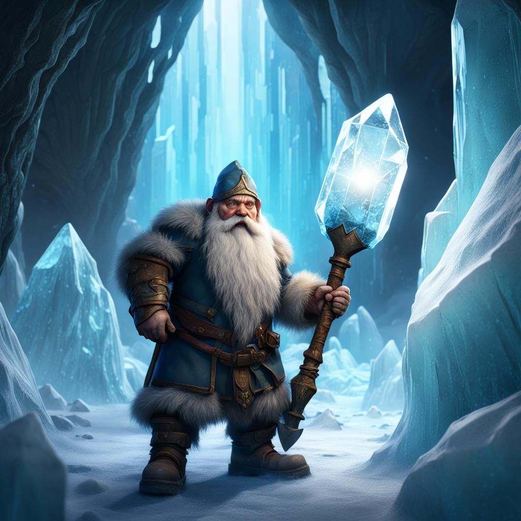 Dwarf Miner in a Glowing Crystal Cave