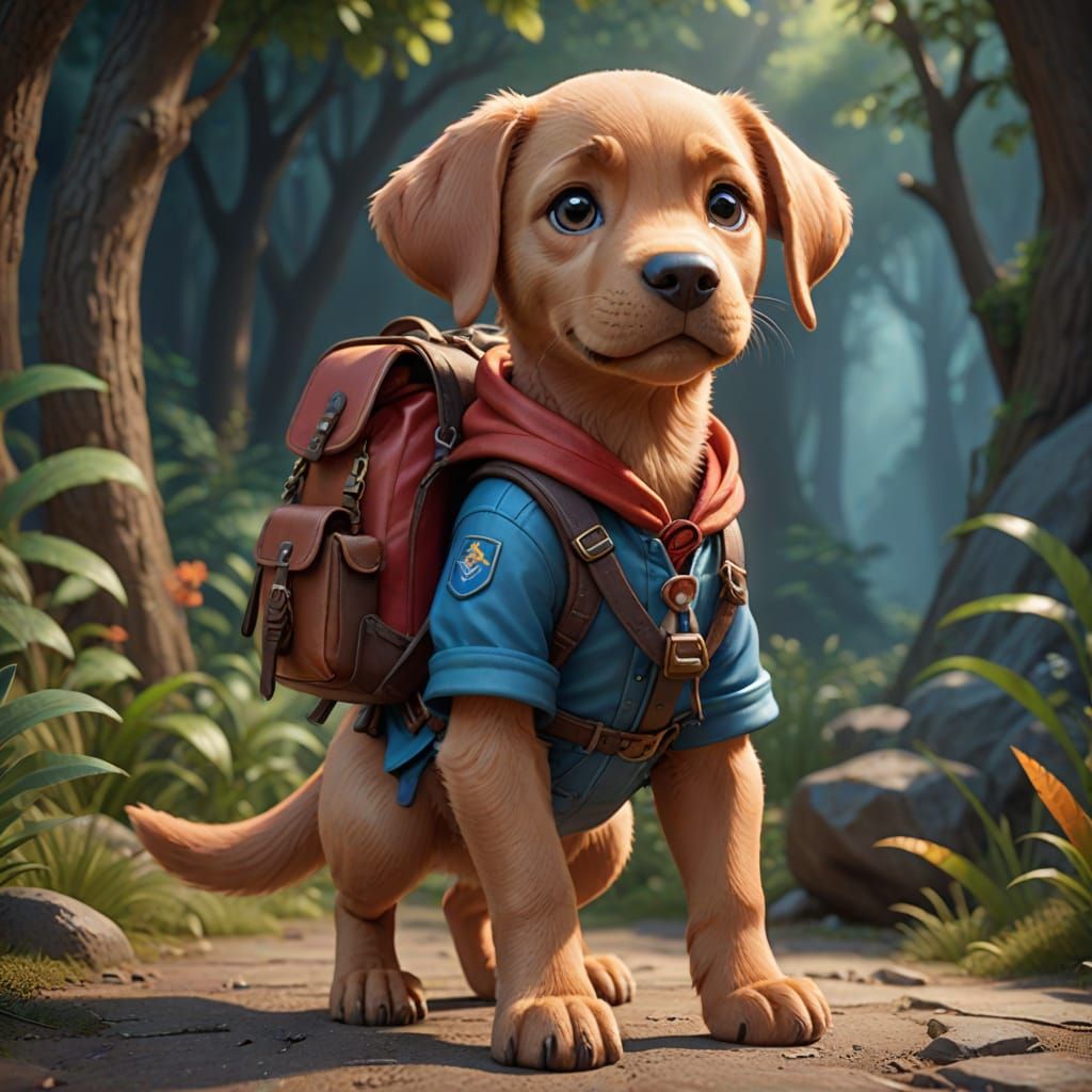Cute Anthropomorphic Labrador Puppy Pathfinder in Vibrant Pi...