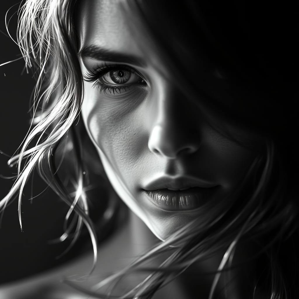 Stunning Black and White Portrait with Dramatic Lighting