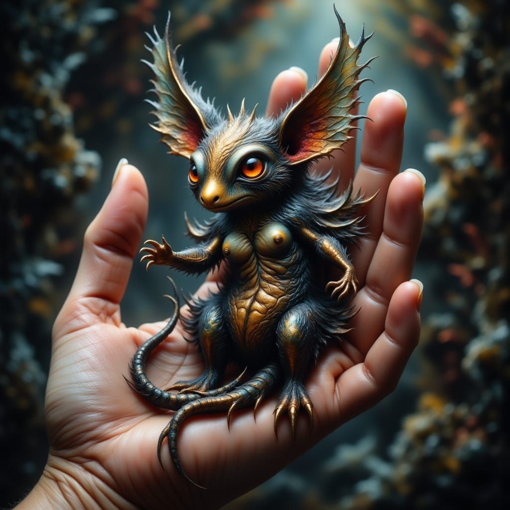 Tiny Chupacabra in a Witch's Hand