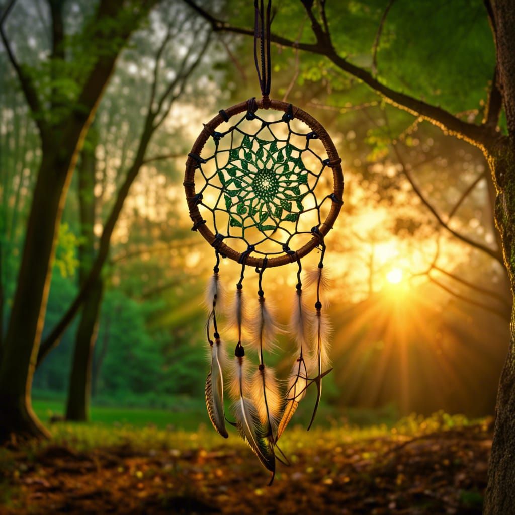 Dreamcatcher Against a Sunset, Hyperrealistic Image