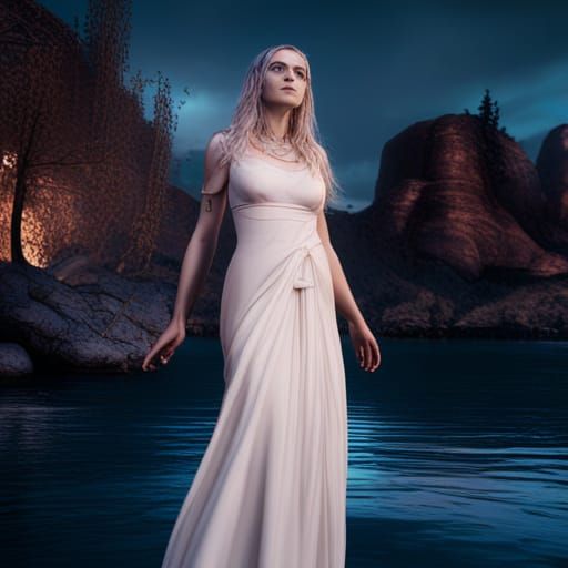 Ethereal Woman with Blue Eyes by Lake