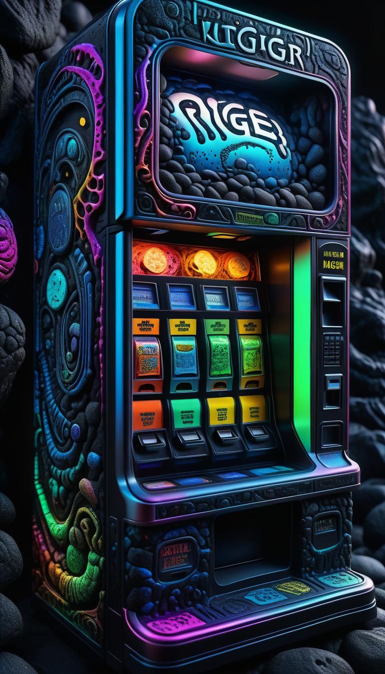 Intricate Vending Machine on Lava Rock, Fluorescent Lighting