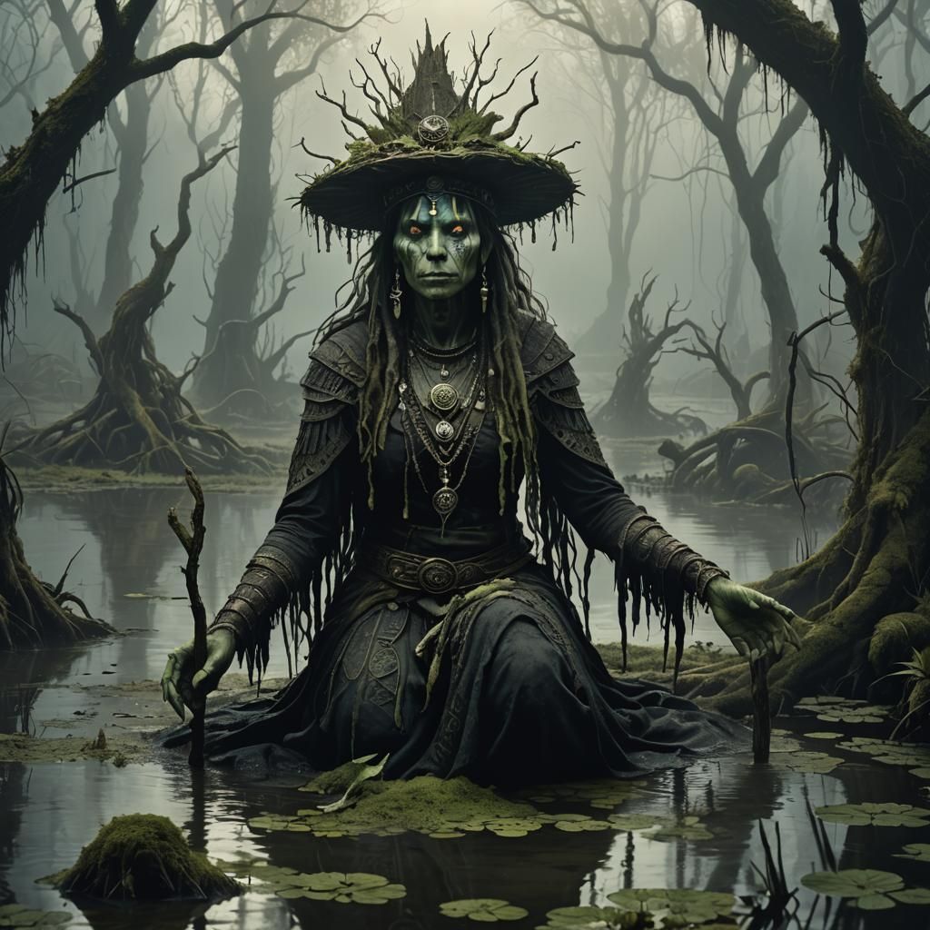 Swamp Shaman Witch in Chiaroscuro Lighting