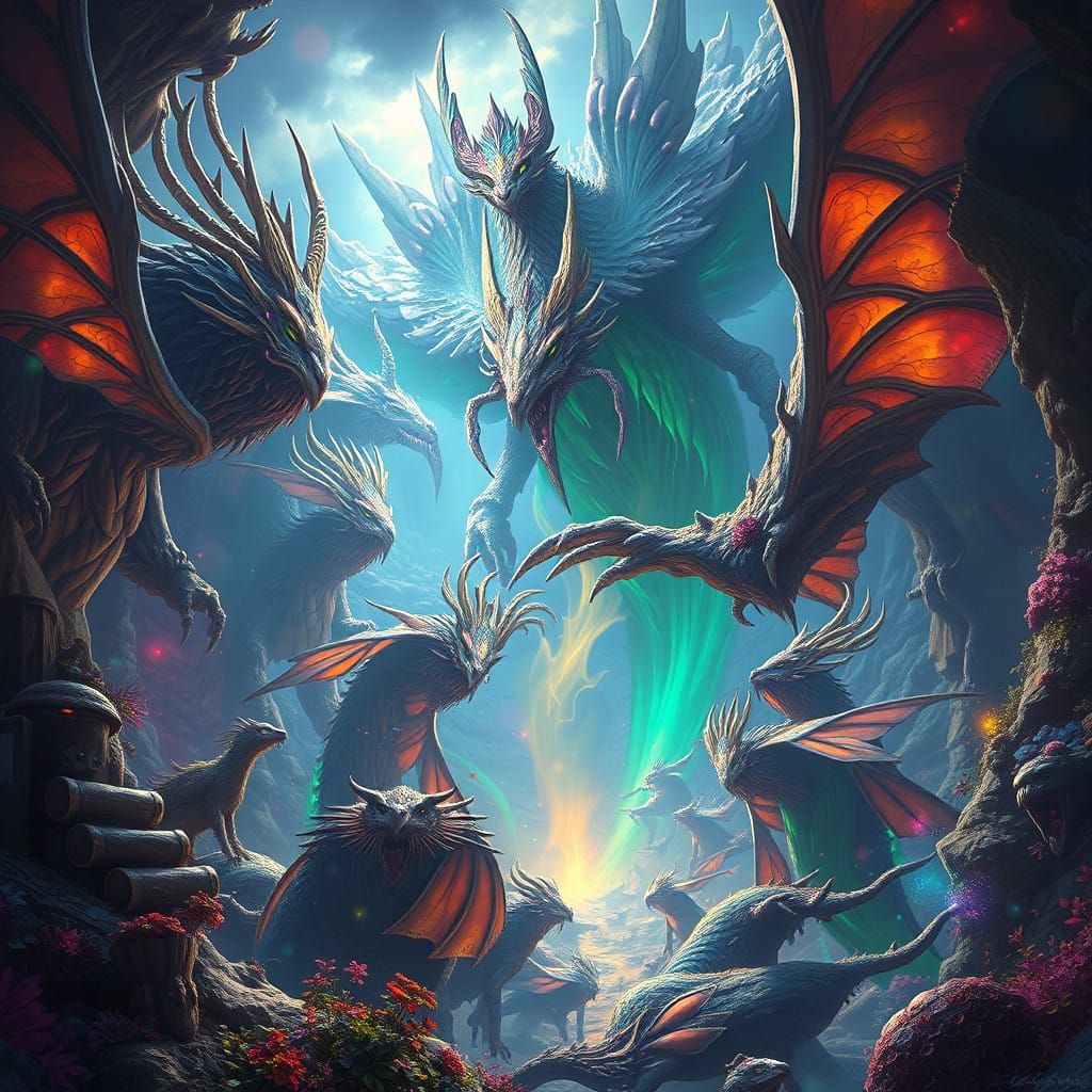 Dreamlike Realm of Fabled Beasts in Vibrant Colors
