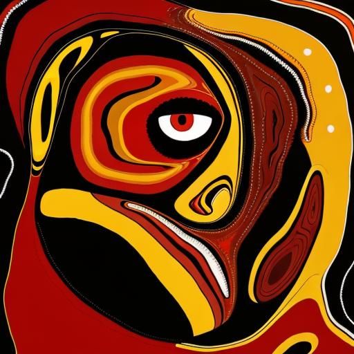 Abstract Faces: Surrealist Aboriginal Oil Painting in Red