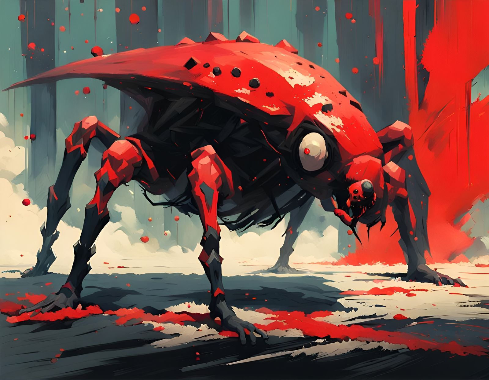 Insectoid Creature with Exoskeleton in Acrylic Painting Styl...