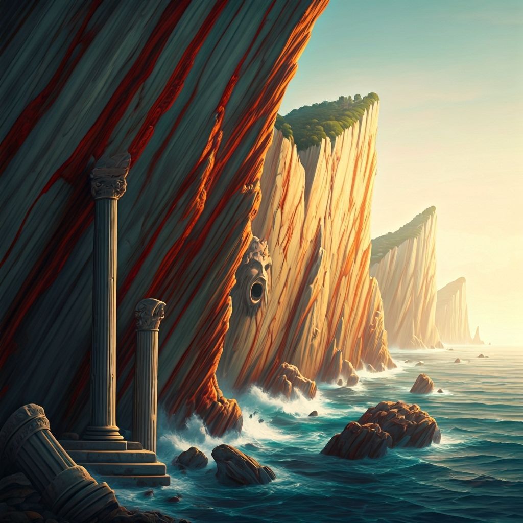 Greek Cliffside with Sunken Ruins in Dreamlike Style