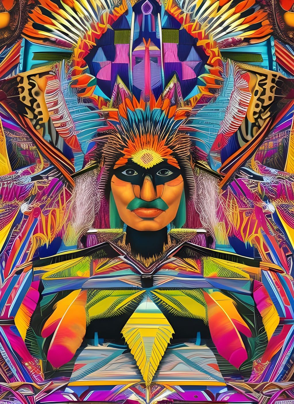 Fractal Native American Woman Portrait in Mixed Media