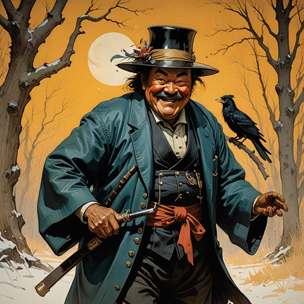 Whimsical Japanese Demons in Classical Oil Painting Style