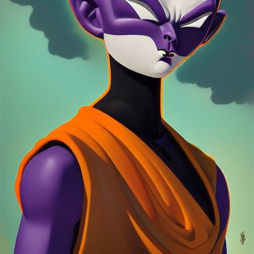 Black Frieza Portrait in Mixed Artistic Styles
