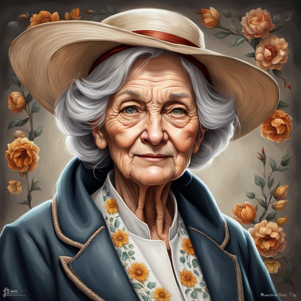 Photorealistic Portrait of Elderly Woman in Digital Art Styl...